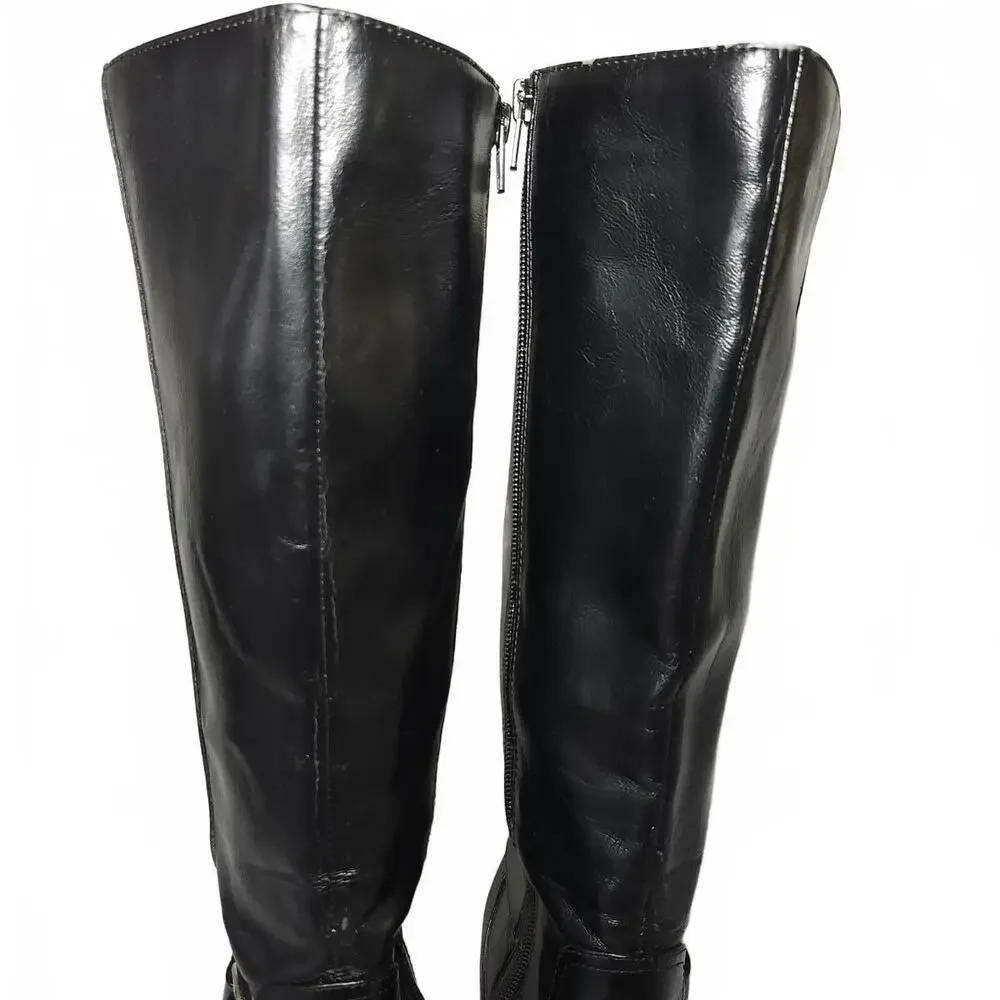 LifeStride Knee-High Women's Black Size 8.5 Block Heel Boot Polished Side Zip